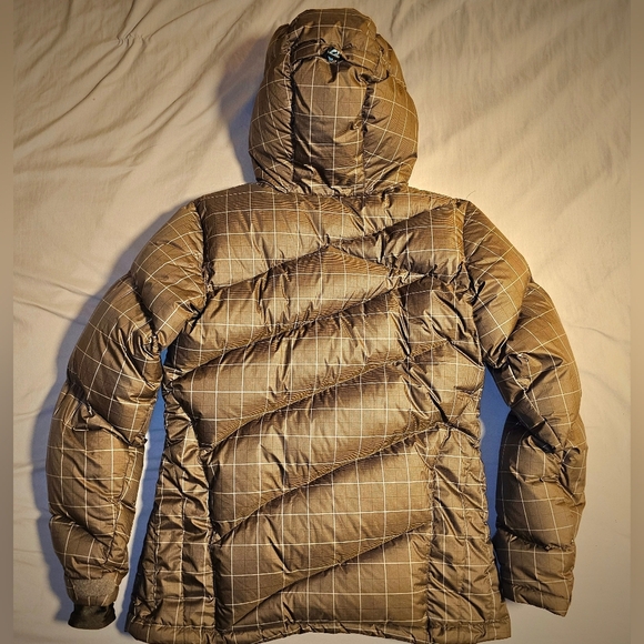 HELLY HANSEN Womens Size Small Goose Down Puffer Jacket Brown Windowpane Hood - Picture 7 of 7